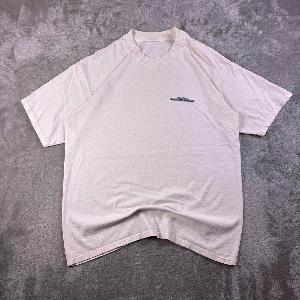 Vintage Quiksilver Shirt Mens L XL White Spellout Logo Surf Skate Tee Distressed